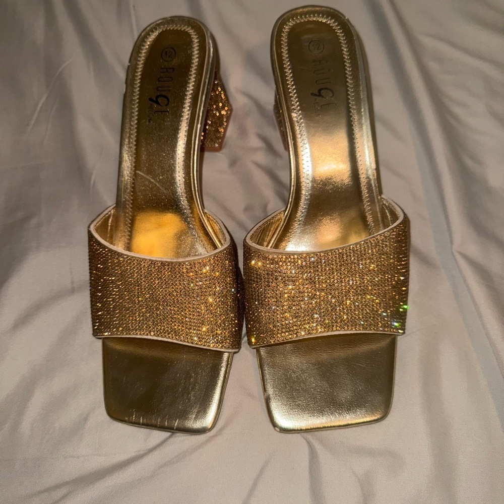 Gold Rhinestone Embellished Heels